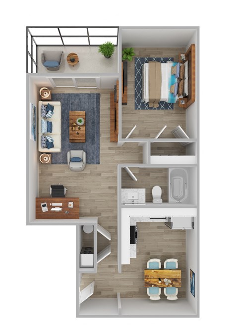 Floor plan for 1 bed, 1 bath, 700 sqft